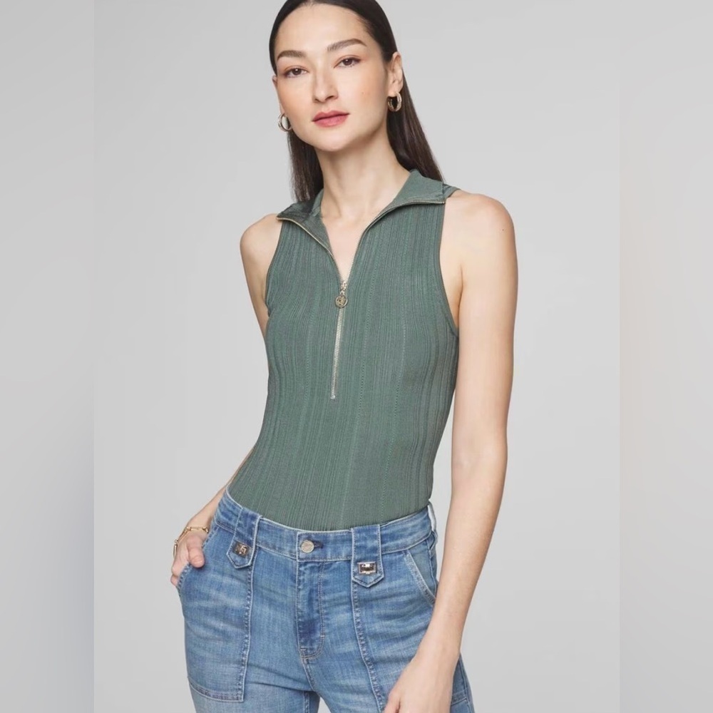 White House Black Market Rosemary Half Zip Rib Halter Sweater Tank Size M